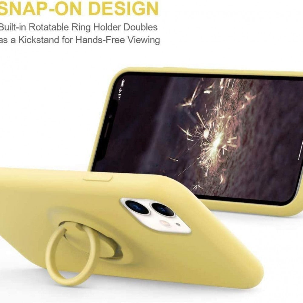 Husa protectie Klevo compatibila cu Samsung A72 Liquid Silicone Ring cu suport rotativ Galben