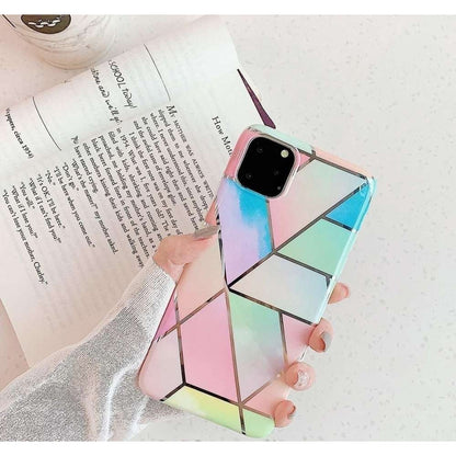 Husa protectie Klevo compatibila cu Samsung Galaxy A12 Soft IMD TPU Marble Geometric Roz