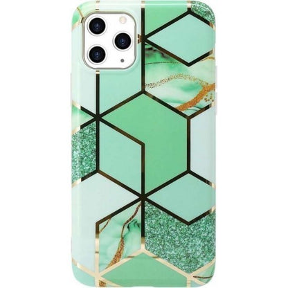 Husa protectie Klevo compatibila cu Samsung Galaxy A12 Soft IMD TPU Marble Geometric Verde