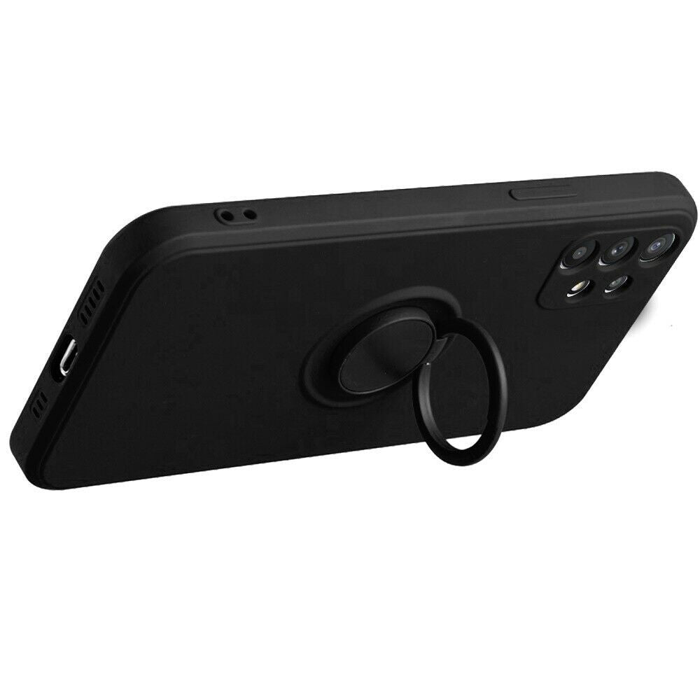 Husa protectie Klevo compatibila cu Samsung Galaxy A32 5G Liquid Silicone Ring cu suport rotativ Negru