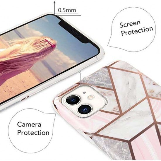 Husa protectie Klevo compatibila cu Samsung Galaxy A52 Soft IMD TPU Marble Geometric Alb