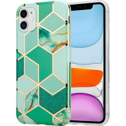 Husa protectie Klevo compatibila cu Samsung Galaxy S21 5G Soft IMD TPU Marble Geometric Verde