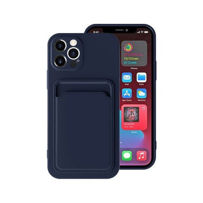 Husa protectie Klevo cu suport card compatibila cu Apple iPhone 12 Pro Albastru inchis