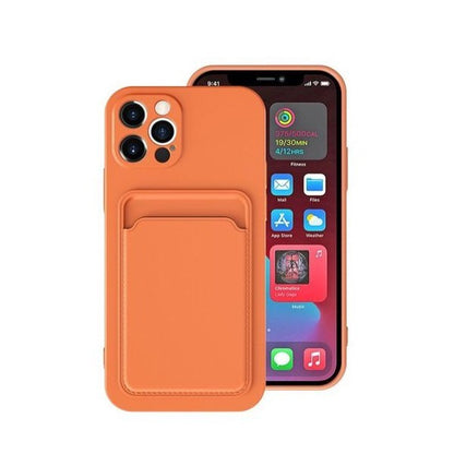 Husa protectie Klevo cu suport card compatibila cu Apple iPhone 12 Pro Portocaliu