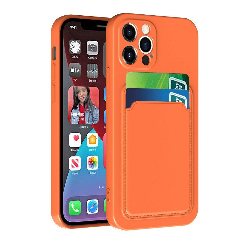 Husa protectie Klevo cu suport card compatibila cu Apple iPhone 13 Portocaliu