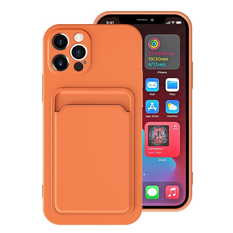 Husa protectie Klevo cu suport card compatibila cu Apple iPhone 13 Portocaliu