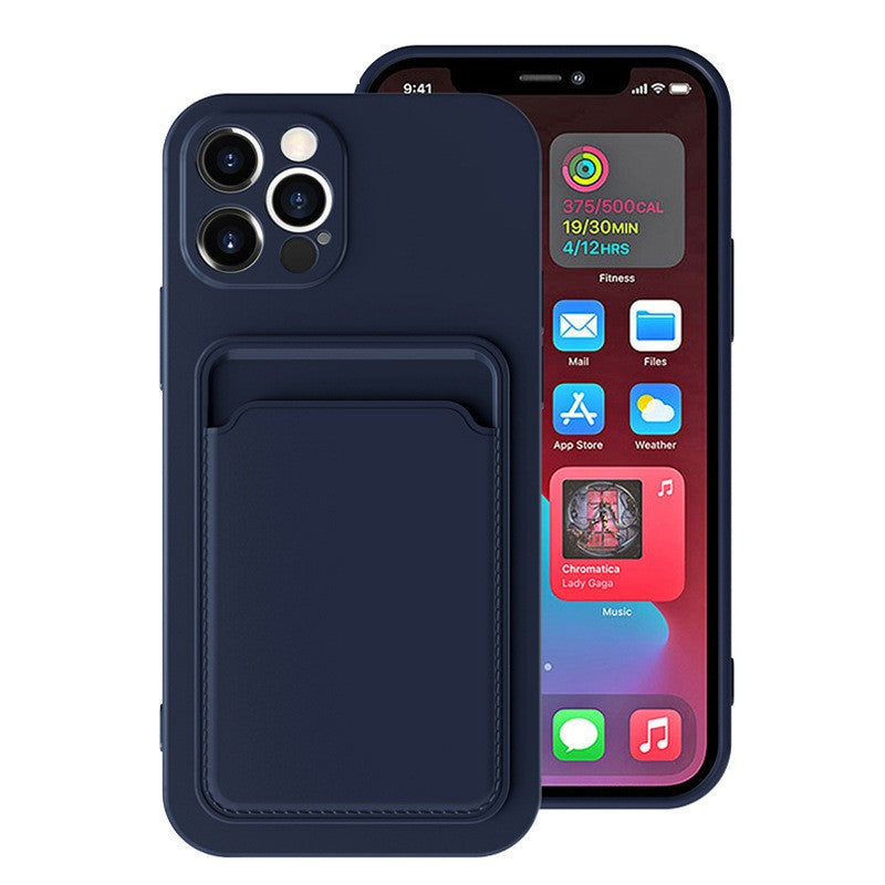 Husa protectie Klevo cu suport card compatibila cu Apple iPhone 13 Pro Max Albastru Inchis