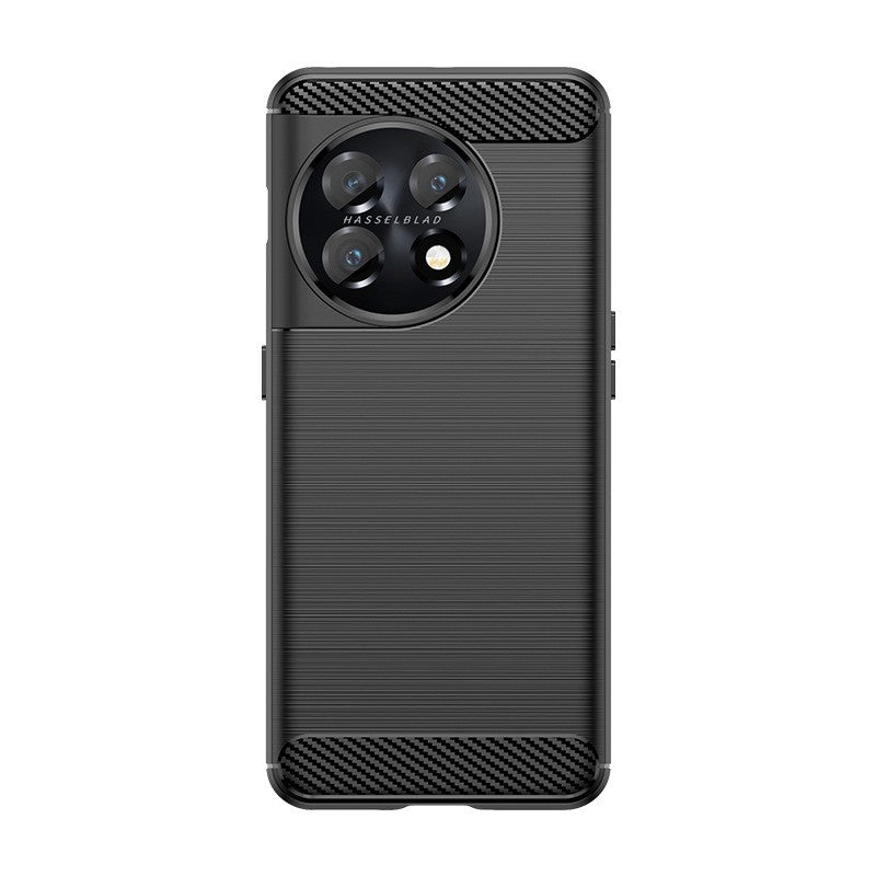 Husa Protectie pentru OnePlus 11, Klevo, din Silicon TPU Moale, Textura Periat, Anti Cadere, cu Element Carbon, Negru