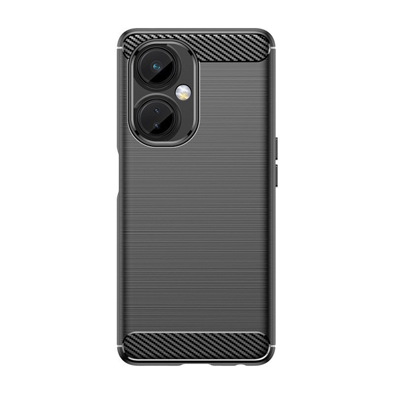 Husa Protectie pentru OnePlus Nord CE3 Lite, Klevo, din Silicon TPU Moale, Textura Periat, Anti Cadere, cu Element Carbon, Negru