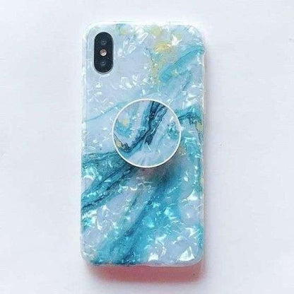 Husa protectie pentru Apple iPhone SE 2020 Soft IMD TPU Marble Albastru Suport inclus