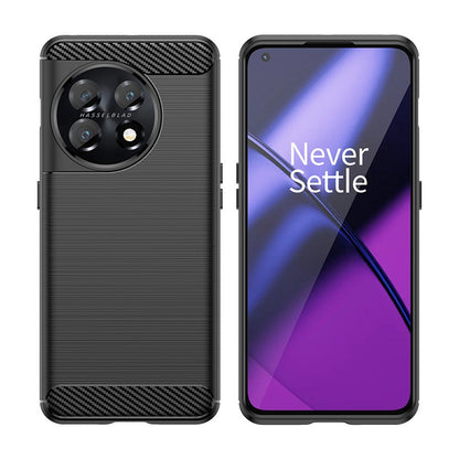 Husa Protectie pentru OnePlus 11, Klevo, din Silicon TPU Moale, Textura Periat, Anti Cadere, cu Element Carbon, Negru