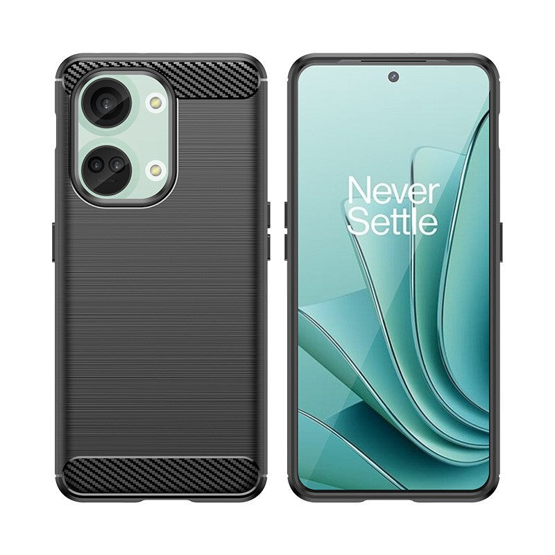 Husa Protectie pentru OnePlus Nord 3, Klevo, din Silicon TPU Moale, Textura Periat, Anti Cadere, cu Element Carbon, Negru