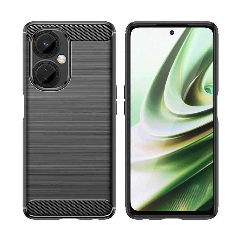 Husa Protectie pentru OnePlus Nord CE3 Lite, Klevo, din Silicon TPU Moale, Textura Periat, Anti Cadere, cu Element Carbon, Negru