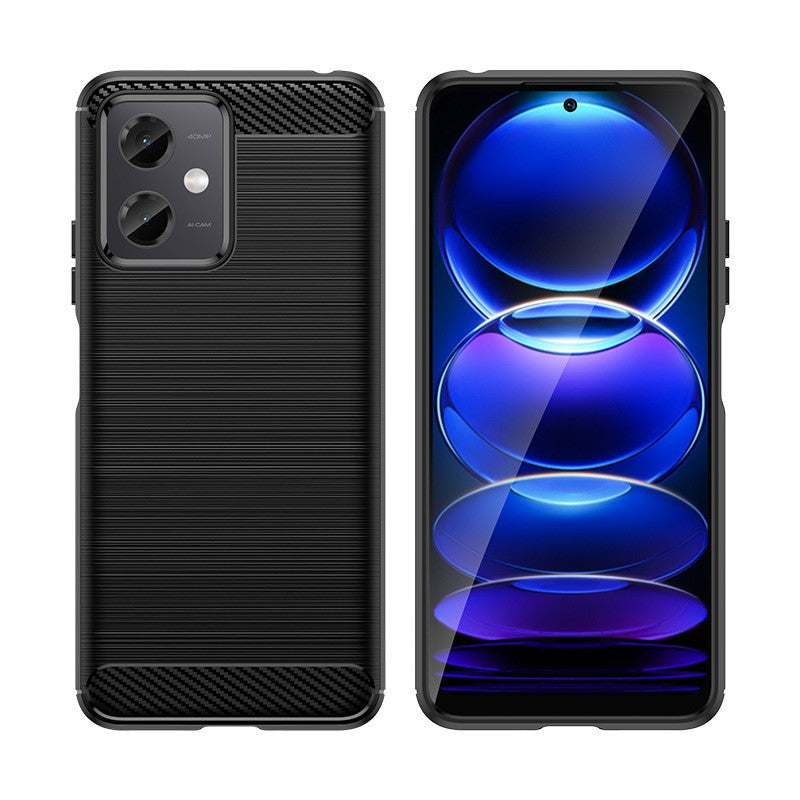 Husa Protectie pentru Xiaomi Redmi Note 12 5G, Klevo, din Silicon TPU Moale, Textura Periat, Anti Cadere, cu Element Carbon, Negru