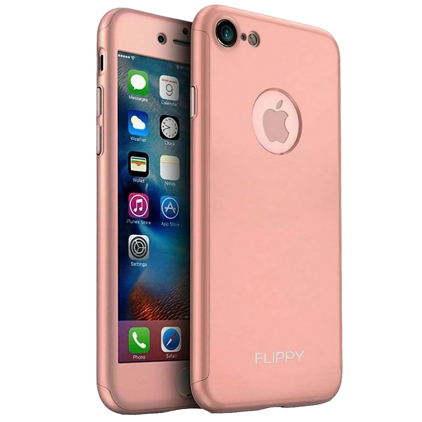 Husa protectile Klevo Premium Full Cover 360 pentru Apple iPhone 8, Roz Auriu cu Folie Sticla inclusa