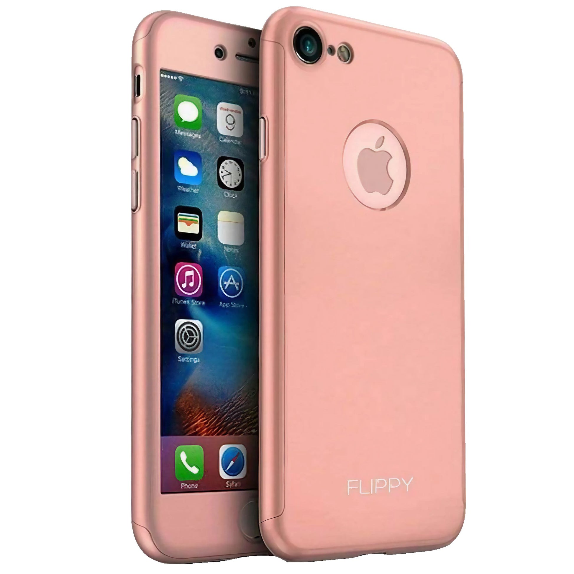 Husa protectile Klevo Premium Full Cover 360 pentru Apple iPhone 8, Roz Auriu cu Folie Sticla inclusa