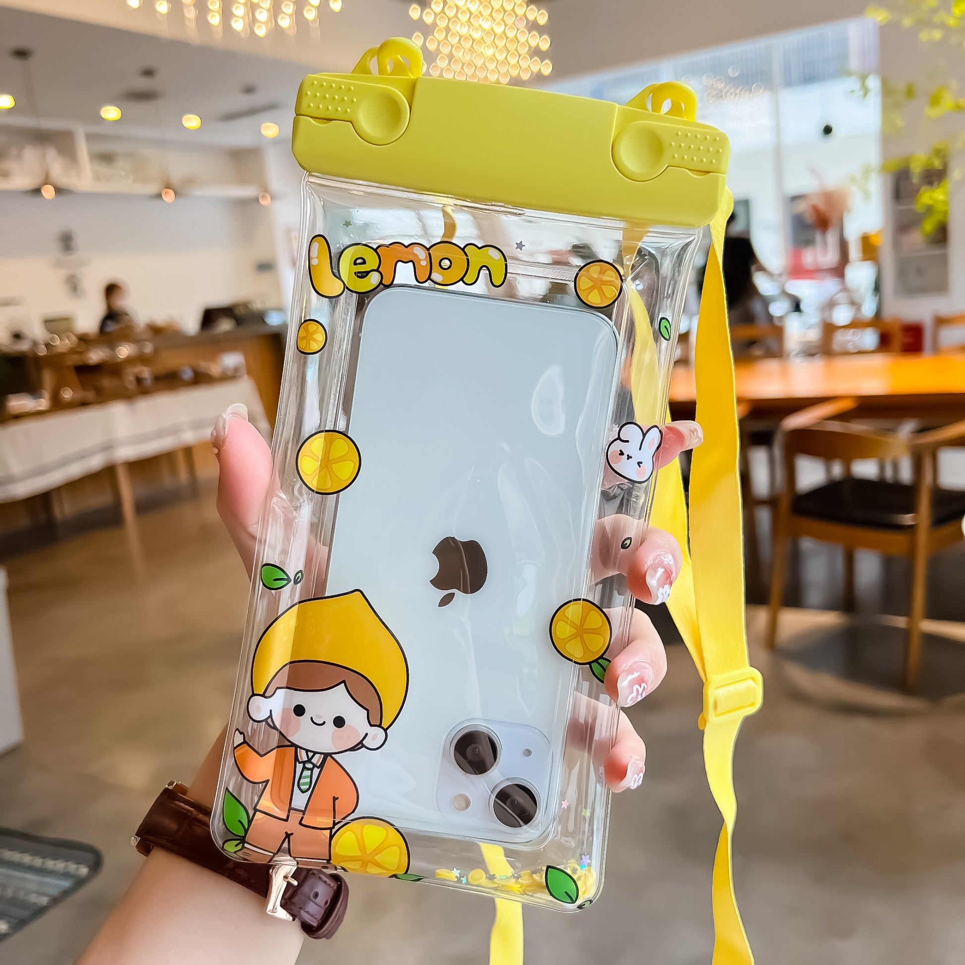 Husa subacvatica Fruity Waterproof Klevo, Snowproof, Universala, Impermeabila, cu Snur, pentru telefon sau documente, Lemon Boy, Galben