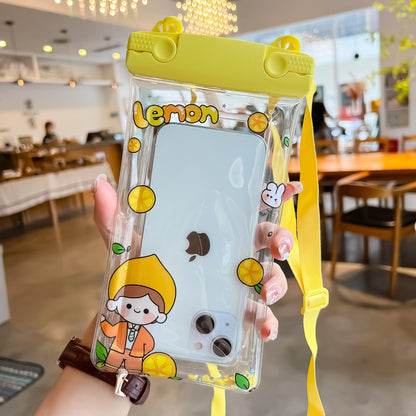 Husa subacvatica Fruity Waterproof Klevo, Snowproof, Universala, Impermeabila, cu Snur, pentru telefon sau documente, Lemon Boy, Galben