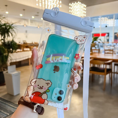Husa subacvatica Fruity Waterproof Klevo, Snowproof, Universala, Impermeabila, cu Snur, pentru telefon sau documente, Cherry Bear, Alb