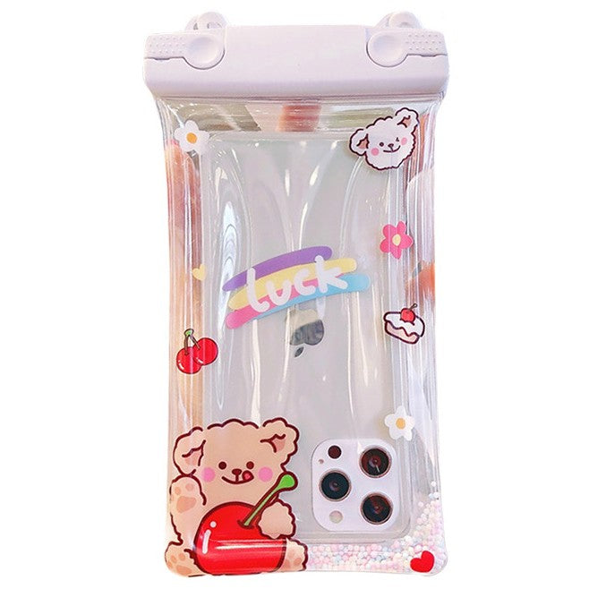 Husa subacvatica Fruity Waterproof Klevo, Snowproof, Universala, Impermeabila, cu Snur, pentru telefon sau documente, Cherry Bear, Alb