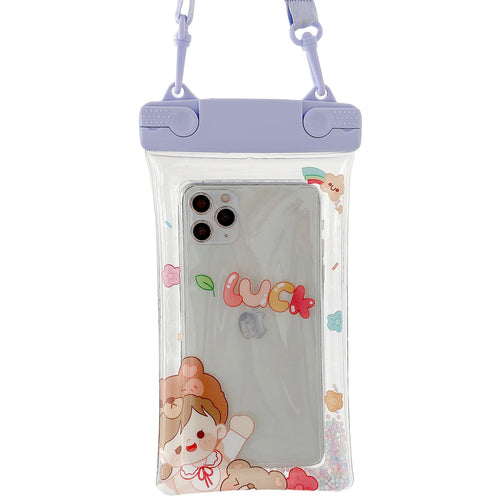 Husa subacvatica Fruity Waterproof Klevo, Snowproof, Universala, Impermeabila, cu Snur, pentru telefon sau documente, Lucky Girl, Mov