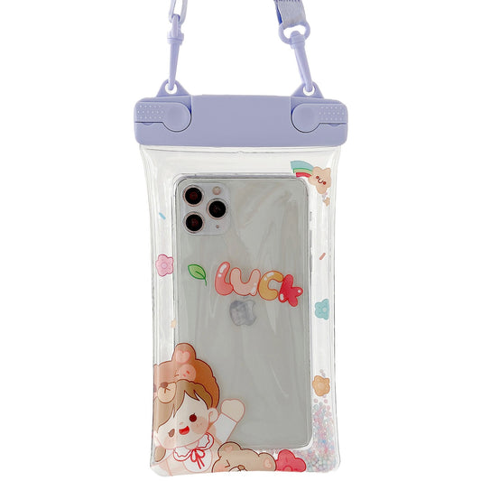 Husa subacvatica Fruity Waterproof Klevo, Snowproof, Universala, Impermeabila, cu Snur, pentru telefon sau documente, Lucky Girl, Mov
