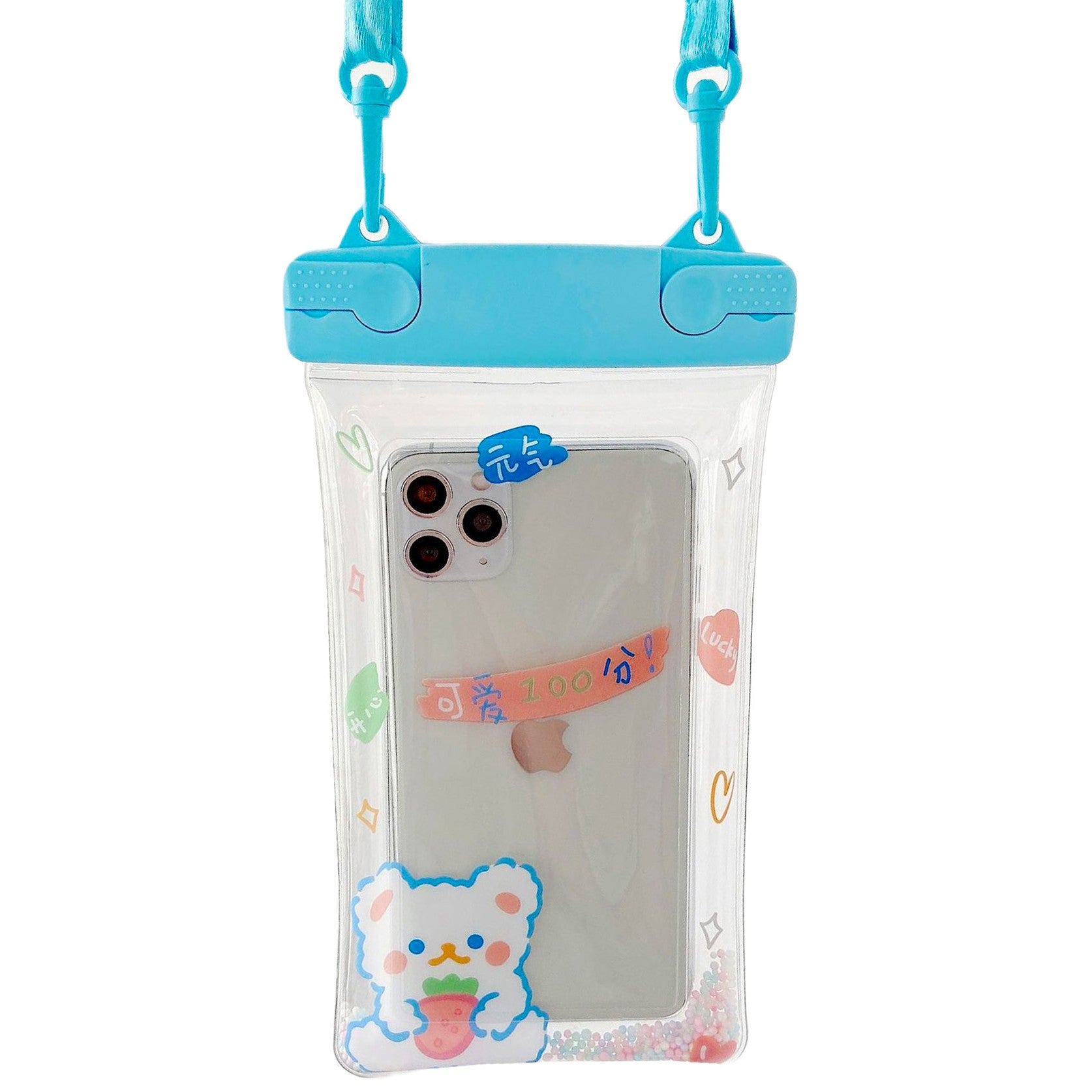 Husa subacvatica Fruity Waterproof Klevo, Snowproof, Universala, Impermeabila, cu Snur, pentru telefon sau documente, Berry Bear, Albastru