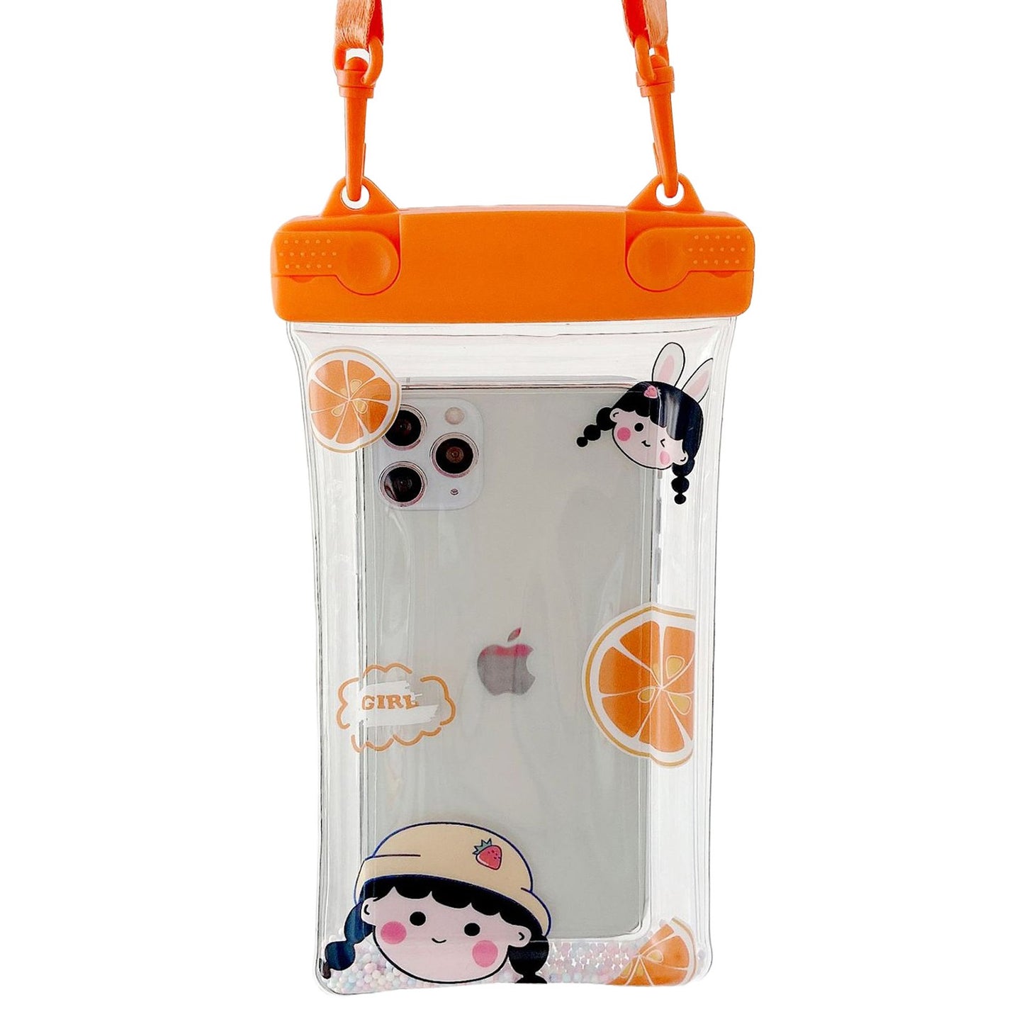 Husa subacvatica Fruity Waterproof Klevo, Snowproof, Universala, Impermeabila, cu Snur, pentru telefon sau documente, Orange Girl 2, Oranj