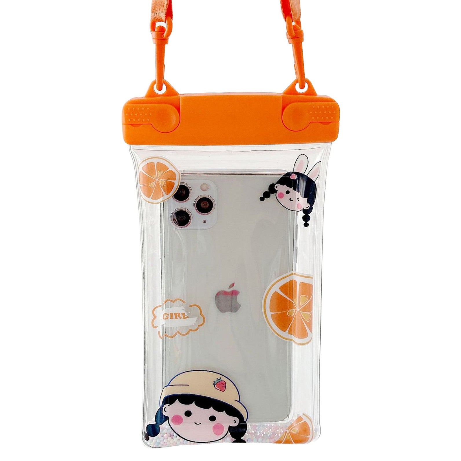 Husa subacvatica Fruity Waterproof Klevo, Snowproof, Universala, Impermeabila, cu Snur, pentru telefon sau documente, Orange Girl 2, Oranj