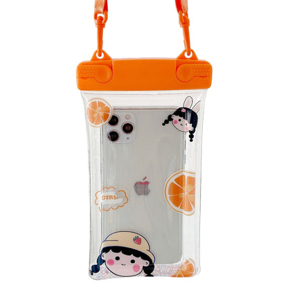 Husa subacvatica Fruity Waterproof Klevo, Snowproof, Universala, Impermeabila, cu Snur, pentru telefon sau documente, Orange Girl 2, Oranj