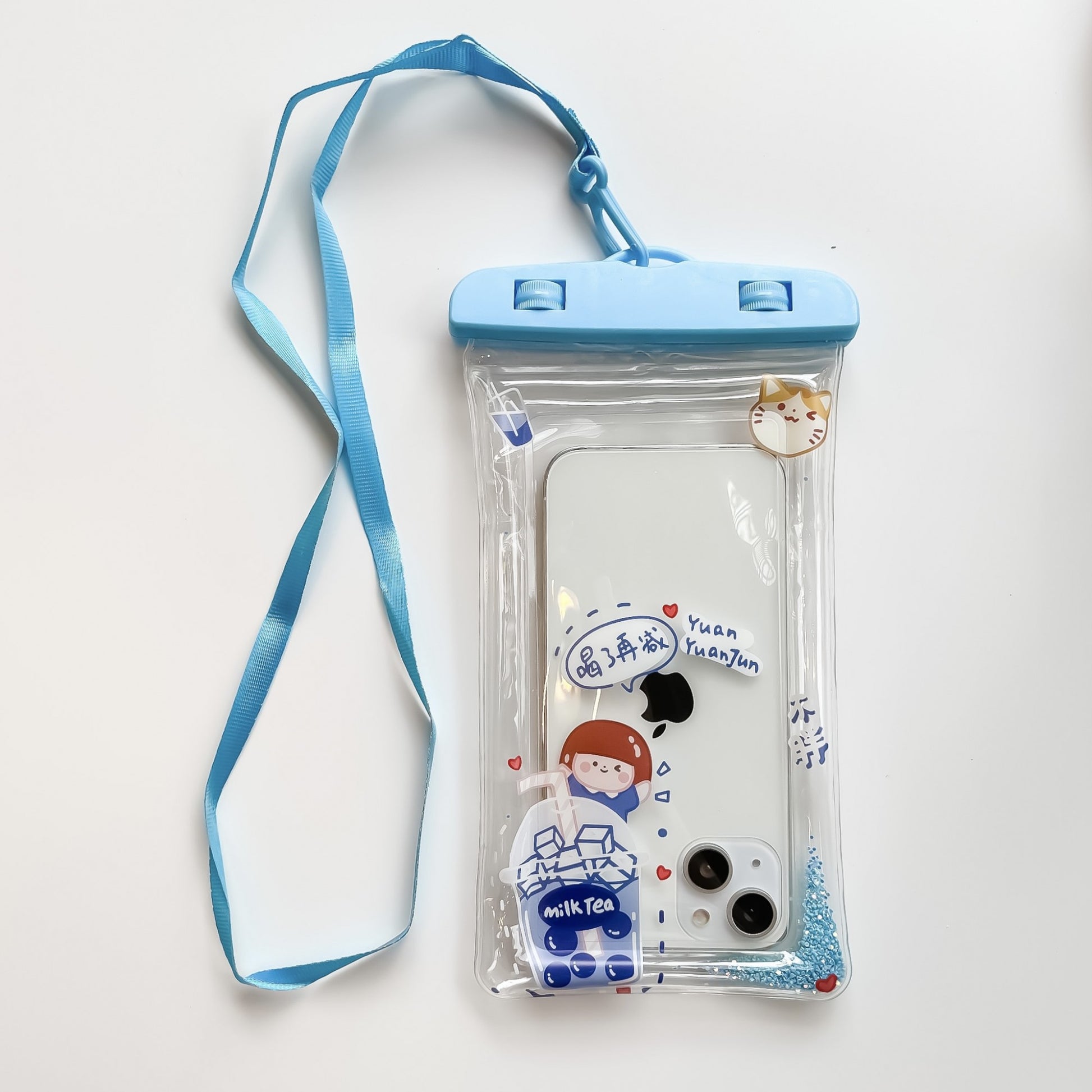 Husa subacvatica Glitter Kids Waterproof Klevo, Snowproof, Universala, cu Snur, pentru telefon sau documente, Tea Girl, Albastru