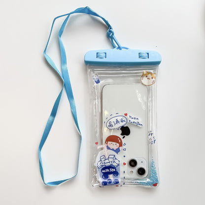 Husa subacvatica Glitter Kids Waterproof Klevo, Snowproof, Universala, cu Snur, pentru telefon sau documente, Tea Girl, Albastru