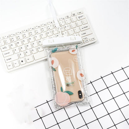Husa subacvatica Glitter Kids Waterproof Klevo, Snowproof, Universala, cu Snur, pentru telefon sau documente, Peach, Alb