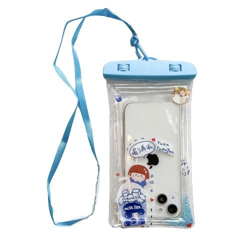 Husa subacvatica Glitter Kids Waterproof Klevo, Snowproof, Universala, cu Snur, pentru telefon sau documente, Tea Girl, Albastru