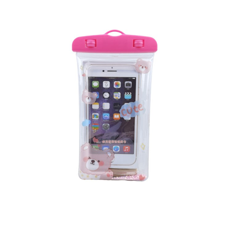 Husa subacvatica Glitter Kids Waterproof Klevo, Snowproof, Universala, cu Snur, pentru telefon sau documente, Cute Bear, Roz