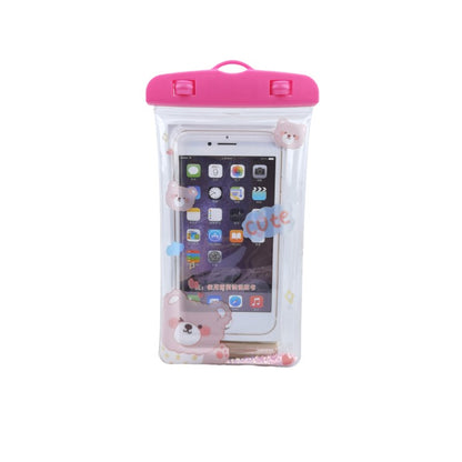 Husa subacvatica Glitter Kids Waterproof Klevo, Snowproof, Universala, cu Snur, pentru telefon sau documente, Cute Bear, Roz