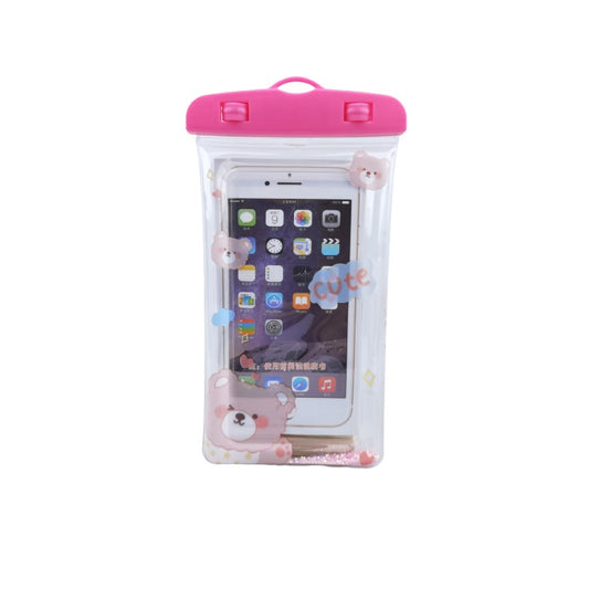 Husa subacvatica Glitter Kids Waterproof Klevo, Snowproof, Universala, cu Snur, pentru telefon sau documente, Cute Bear, Roz