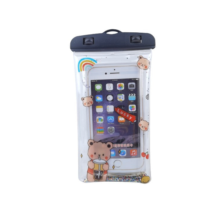 Husa subacvatica Glitter Kids Waterproof Klevo, Snowproof, Universala, cu Snur, pentru telefon sau documente, Lucky Bear, Negru