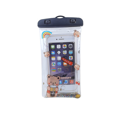 Husa subacvatica Glitter Kids Waterproof Klevo, Snowproof, Universala, cu Snur, pentru telefon sau documente, Lucky Bear, Negru