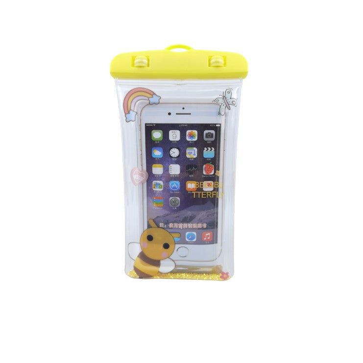 Husa subacvatica Glitter Kids Waterproof Klevo, Snowproof, Universala, cu Snur, pentru telefon sau documente, Bee, Galben