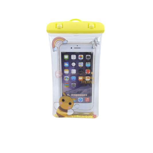 Husa subacvatica Glitter Kids Waterproof Klevo, Snowproof, Universala, cu Snur, pentru telefon sau documente, Bee, Galben