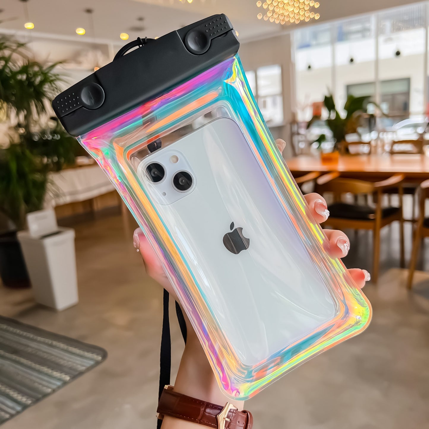 Husa subacvatica Holografica Waterproof Klevo, Snowproof, Universala, Impermeabila, cu Snur, pentru telefon sau documente, Negru