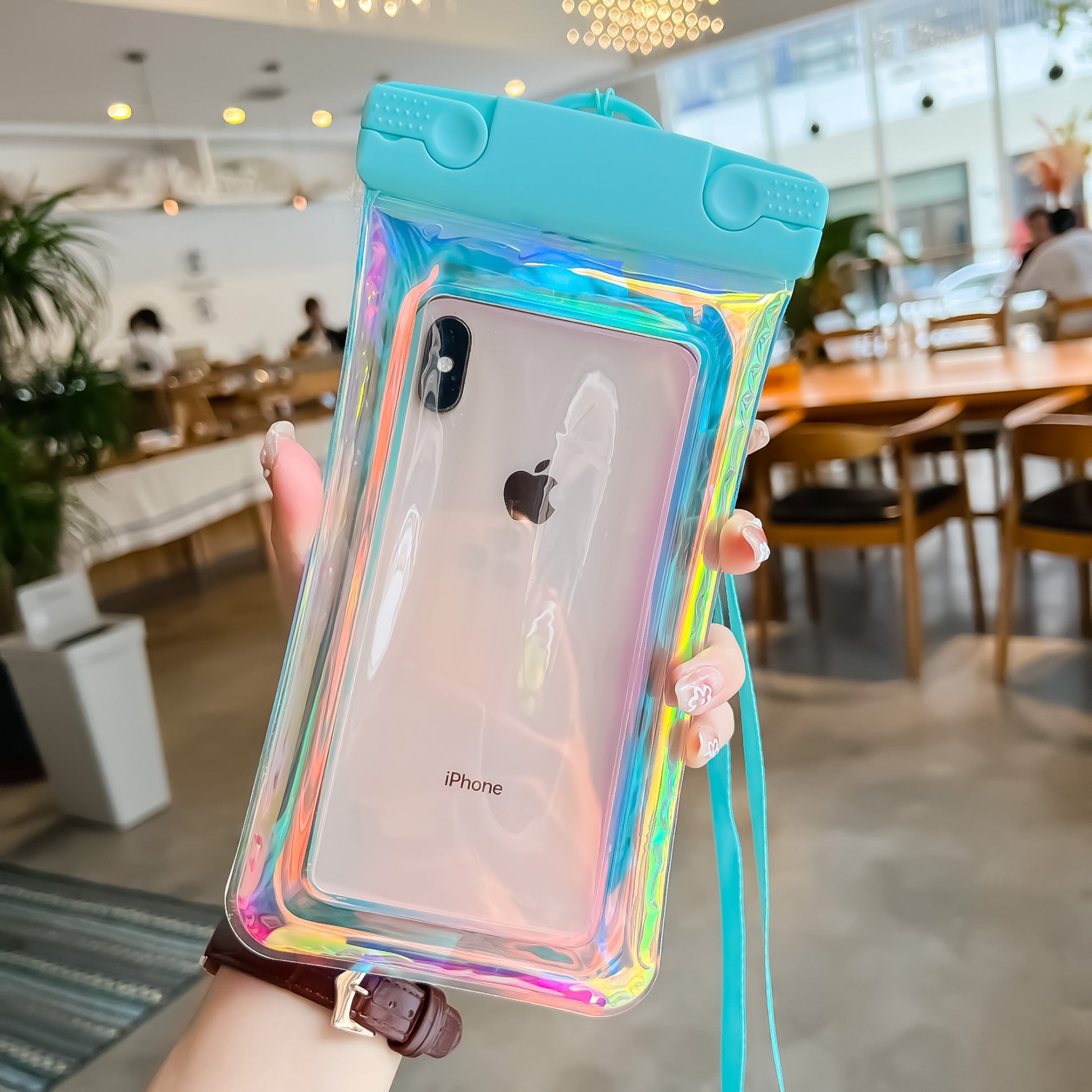 Husa subacvatica Holografica Waterproof Klevo, Snowproof, Universala, Impermeabila, cu Snur, pentru telefon sau documente, Bleu