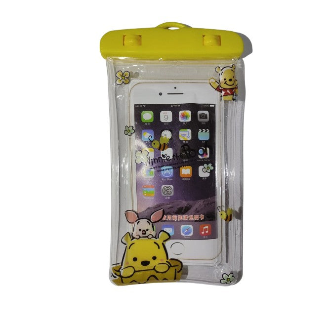 Husa subacvatica Kids Waterproof Klevo, Snowproof, Universala, cu Snur, pentru telefon sau documente, Bear, Galben