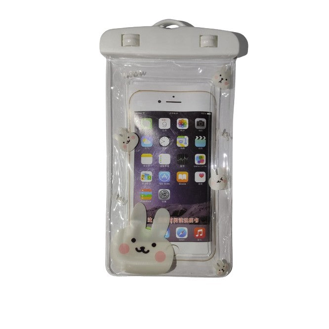 Husa subacvatica Kids Waterproof Klevo, Snowproof, Universala, cu Snur, pentru telefon sau documente, Bunny, Alb