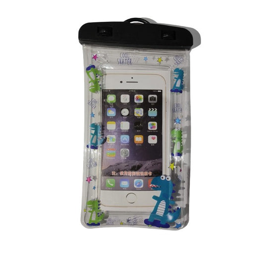 Husa subacvatica Kids Waterproof Klevo, Snowproof, Universala, cu Snur, pentru telefon sau documente, Dino, Negru