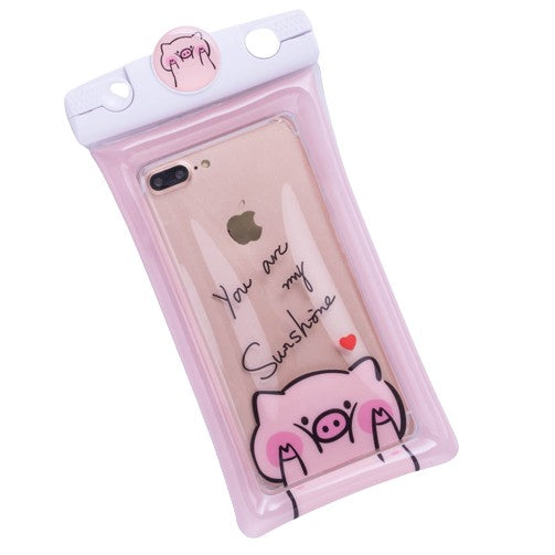 Husa subacvatica Mascot Waterproof Klevo, Snowproof, Universala, cu Snur, pentru telefon sau documente, Piggy, Roz