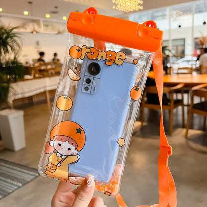 Husa subacvatica Waterproof Klevo, Snowproof, Universala, Impermeabila, pentru telefon sau documente, cu snur, Orange Girl, Portocaliu