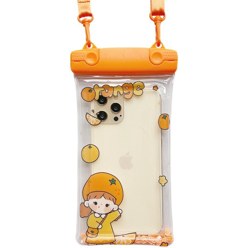 Husa subacvatica Waterproof Klevo, Snowproof, Universala, Impermeabila, pentru telefon sau documente, cu snur, Orange Girl, Portocaliu