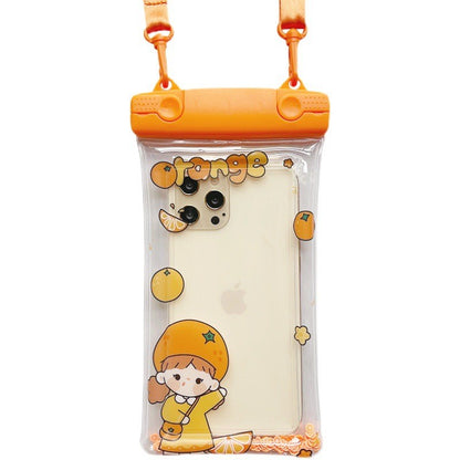 Husa subacvatica Waterproof Klevo, Snowproof, Universala, Impermeabila, pentru telefon sau documente, cu snur, Orange Girl, Portocaliu